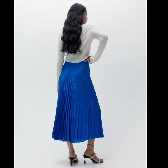 Zara Blue Satin Effect Pleated Midi Skirt - Picture 5 of 10